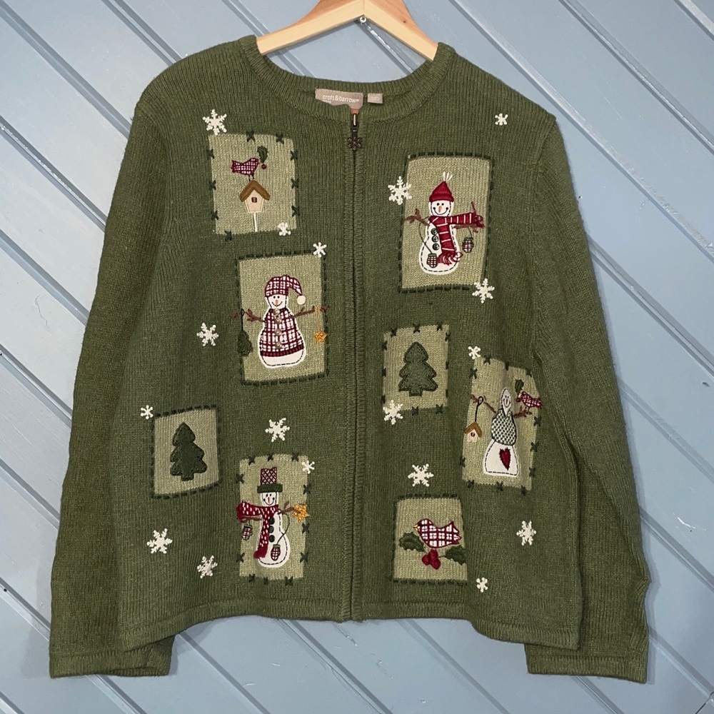 Croft & Barrow Green Christmas Holiday Zip Up Cardigan